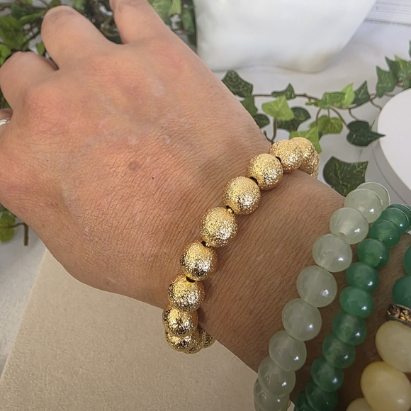Gold Filled Brushed Bead Open Cuff Bracelet - Picture 5 of 7